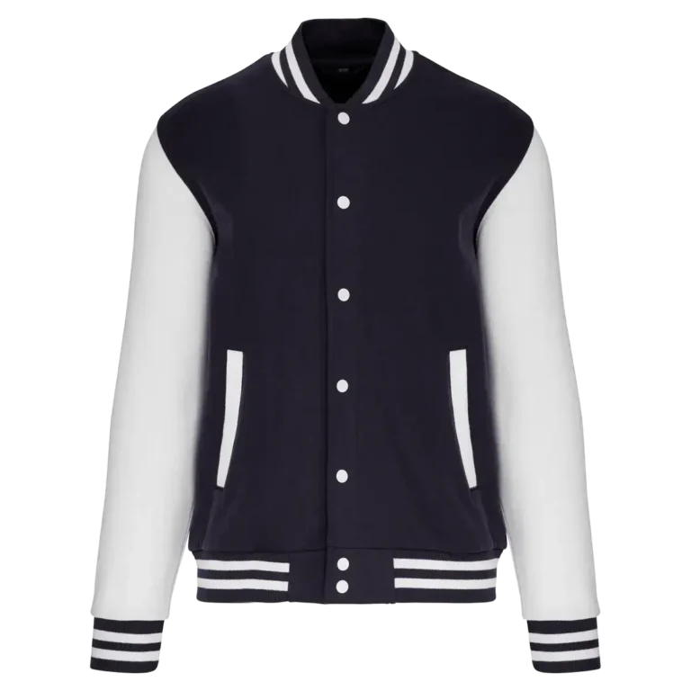 Blouson varsity marine et blanc à boutons pression