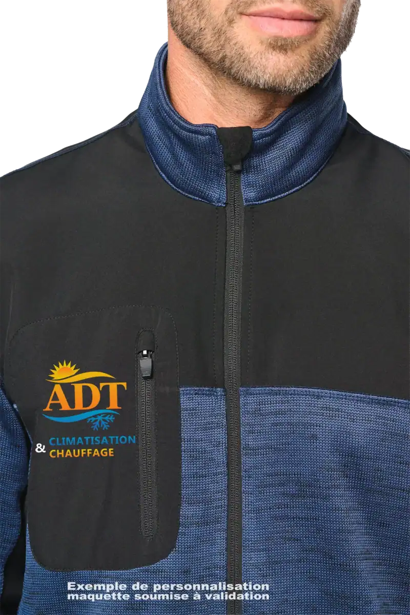 Veste Pro 380 personnalisée avec logo en zone poitrine droite anti cœur – exemple de maquette