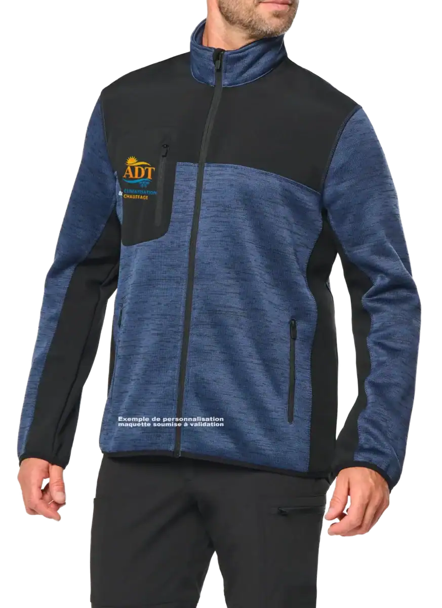 Maquette veste pro 380 personnalisée avec logo en zone poitrine droite anti cœur
