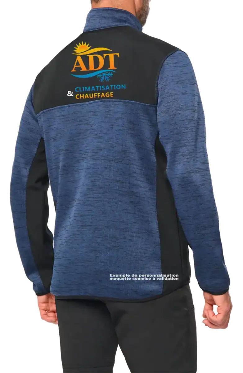 Veste bleue personnalisée avec logo entreprise.