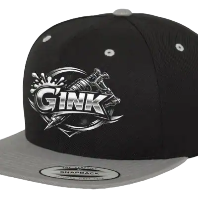 Casquette snapback noire et grise Gary’s Ink Studio logo GINK édition officielle vue 3/4