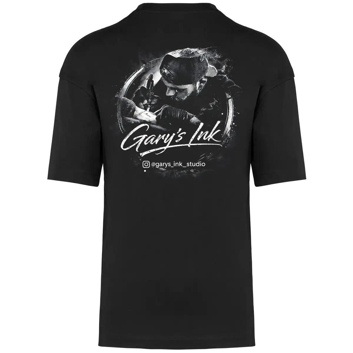 T shirt oversize noir Gary’s Ink Studio logo DOS imprimé DTF Pilou Shop 64