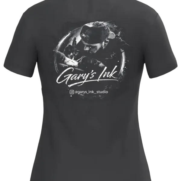 T shirt femme noir Gary’s Ink Studio visuel tatoueur dos impression premium Pilou Shop 64