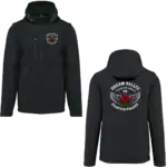 Softshell noire Dream Vallée Chapter France femme style biker avec vue face et dos en garage moto