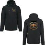 Softshell noire Dream Vallée Chapter France homme style biker avec vue face et dos en garage moto