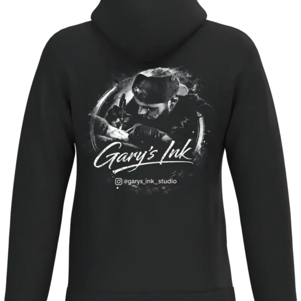 Sweat capuche noir Gary’s Ink Studio visuel tatoueur dos impression premium Pilou Shop 64