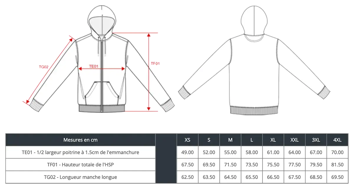 guide taille veste ultra lourde ns402