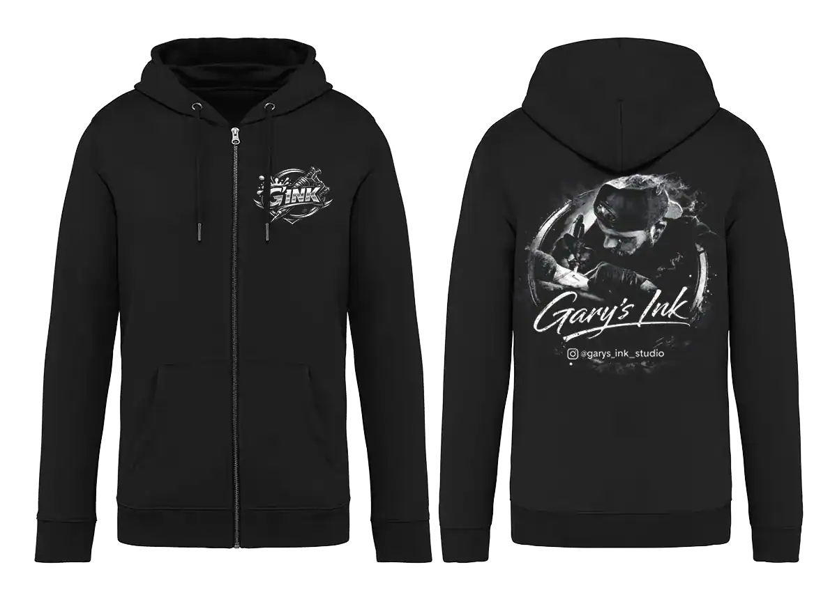 Veste zippée noire Gary’s Ink Studio visuel tatoueur dos impression premium Pilou Shop 64