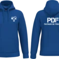 Sweat à capuche BLEU Paysans de France PDF impression blanche avant et dos