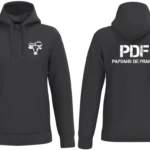 Sweat à capuche NOIR Paysans de France PDF impression blanche avant et dos
