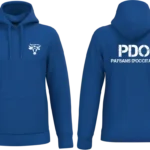 Sweat à capuche bleu PDO Paysans d’Occitanie marquage cœur et dos