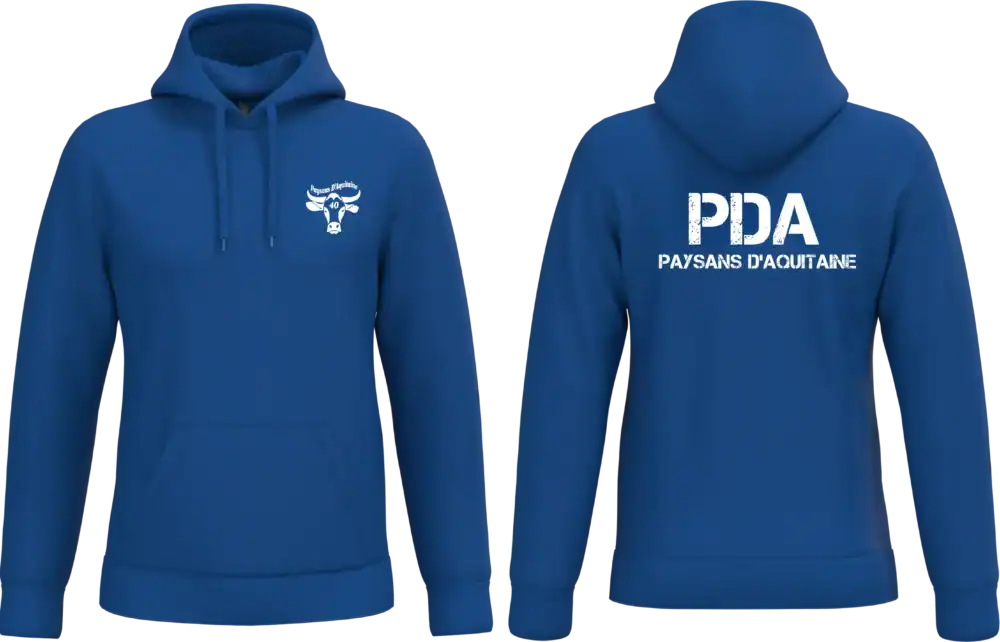 Sweat a capuche PDA Paysans d Aquitaine 40 BLEU marquage coeur et dos