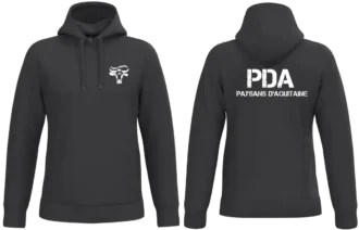 Sweat a capuche PDA Paysans d Aquitaine 40 noir marquage coeur et dos