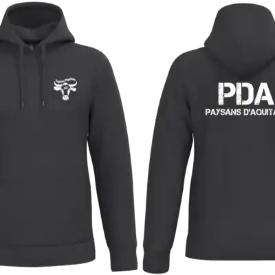 Sweat a capuche PDA Paysans d Aquitaine 40 noir marquage coeur et dos