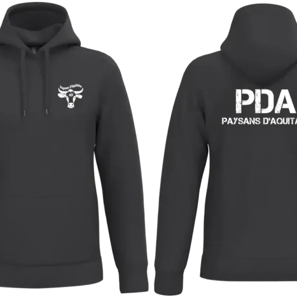 Sweat a capuche PDA Paysans d Aquitaine 40 noir marquage coeur et dos