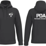 Sweat noir à capuche PDA Paysans d’Aquitaine 64 avec marquage blanc logo cœur et dos