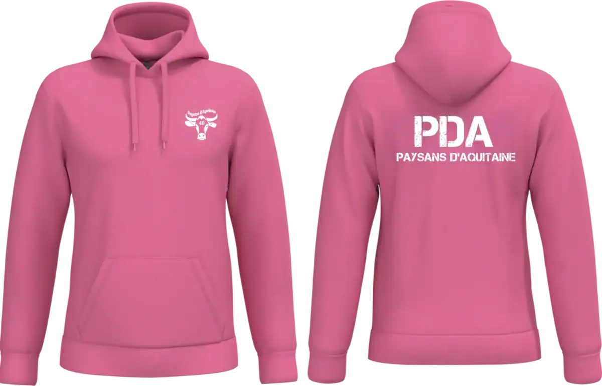 Sweat a capuche PDA Paysans d Aquitaine 40 ROSE marquage coeur et dos