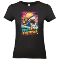 t shirt femme noir stay positive illustration requin humour impression dtf premium