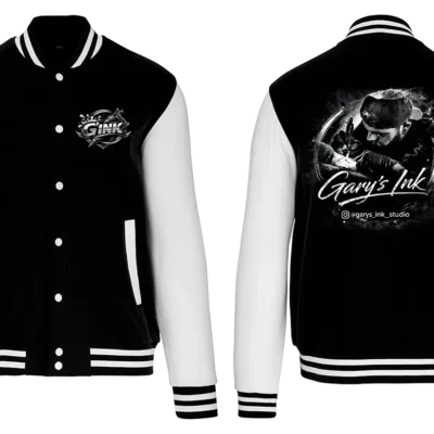 Veste teddy noir et blanc Gary’s Ink Studio logo GINK edition officielle dos signature