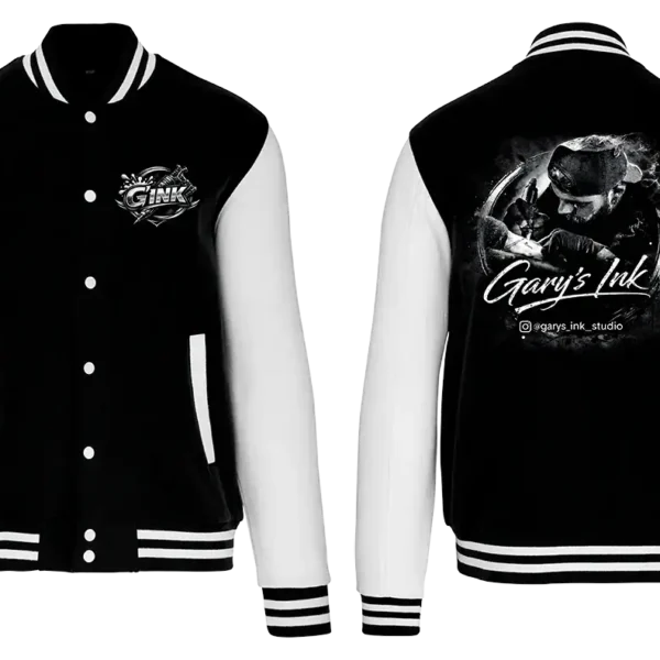 Veste teddy noir et blanc Gary’s Ink Studio logo GINK edition officielle dos signature
