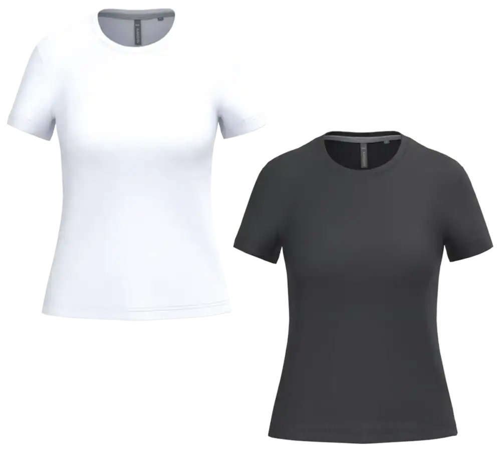T-shirt femme personnalisable noir et blanc col rond coupe cintrée – textile vierge premium prêt à imprimer Pilou Shop 64