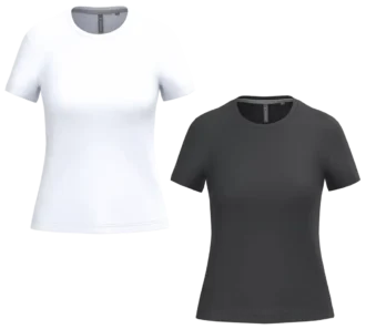 T-shirt femme personnalisable noir et blanc col rond coupe cintrée – textile vierge premium prêt à imprimer Pilou Shop 64