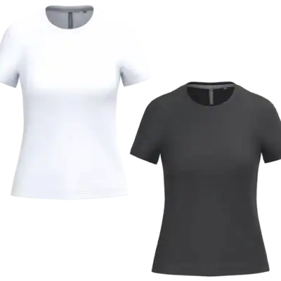 T-shirt femme personnalisable noir et blanc col rond coupe cintrée – textile vierge premium prêt à imprimer Pilou Shop 64