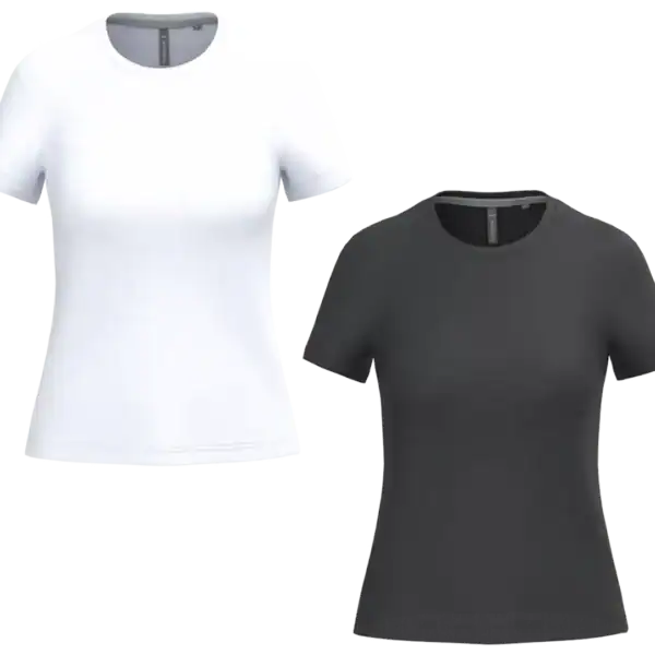 T-shirt femme personnalisable noir et blanc col rond coupe cintrée – textile vierge premium prêt à imprimer Pilou Shop 64