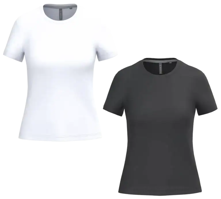 T-shirt femme personnalisable noir et blanc col rond coupe cintrée – textile vierge premium prêt à imprimer Pilou Shop 64