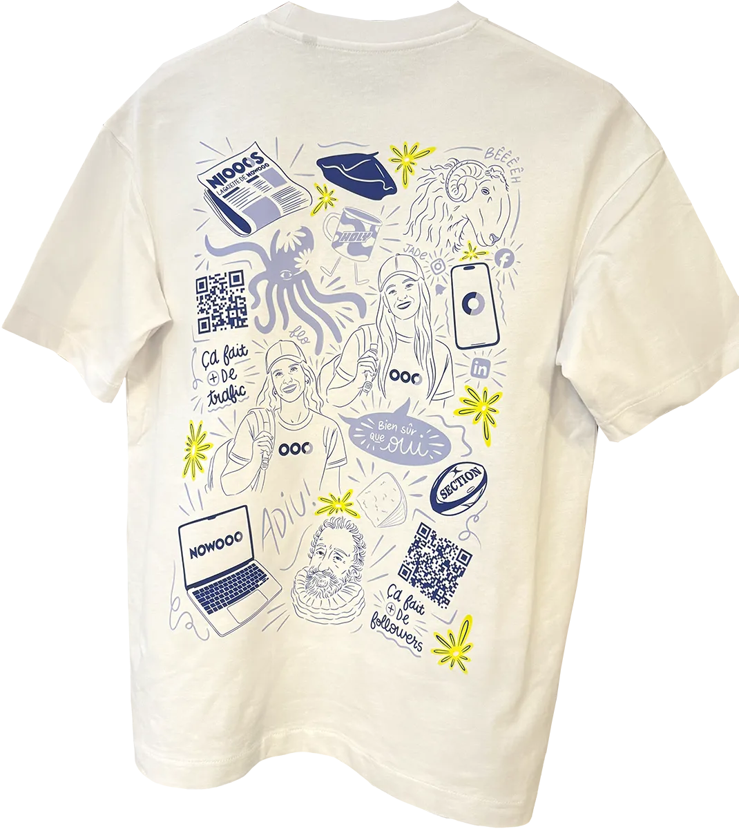 t-shirt personnalisé illustration graphique bleu et jaune impression textile dtf pilou shop 64