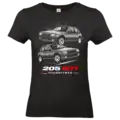 t shirt pour femme noir 205 gti youngtimer 1984 design voiture ancienne peugeot illustration double vue