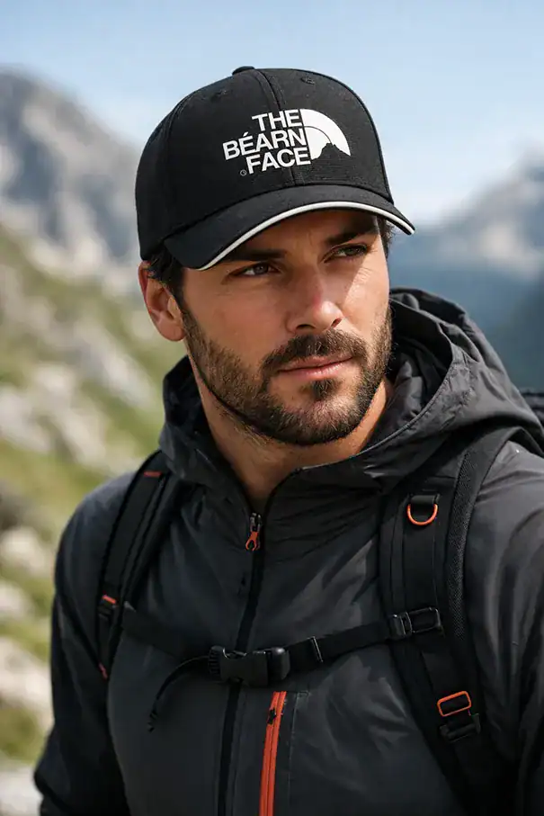 casquette noire the bearn face logo montagne béarn portée homme style outdoor randonnée