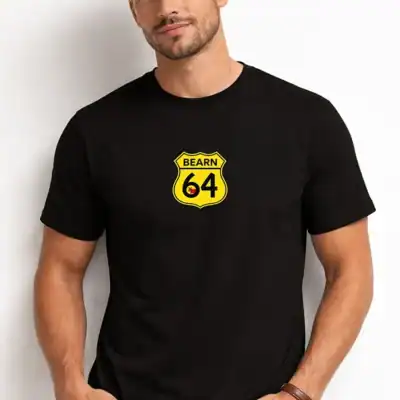 t shirt noir bearn 64 logo jaune style panneau route vintage impression dtf homme pilou shop 64 pau