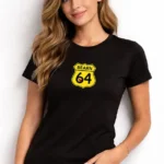 t shirt noir bearn 64 logo jaune style panneau route vintage impression dtf femme pilou shop 64 pau