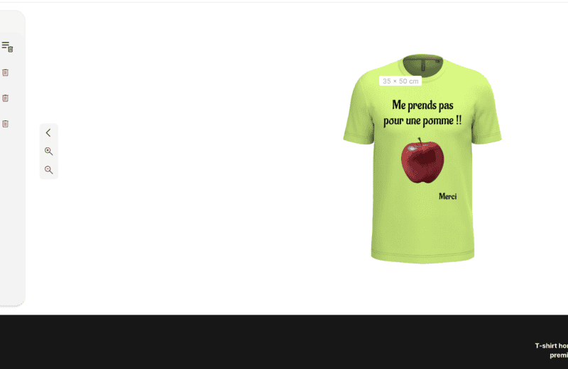 Interface de personnalisation textile Pilou Shop 64 avec aperçu en direct d’un tee-shirt personnalisé