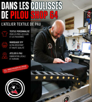 Atelier Pilou Shop 64 à Pau avec impression textile DTF personnalisée et vidéos des coulisses de fabrication textile premium