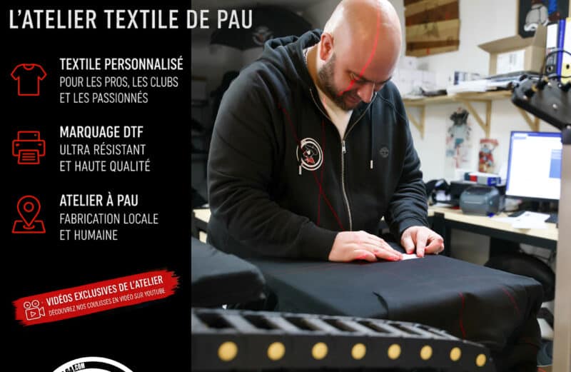 Atelier Pilou Shop 64 à Pau avec impression textile DTF personnalisée et vidéos des coulisses de fabrication textile premium