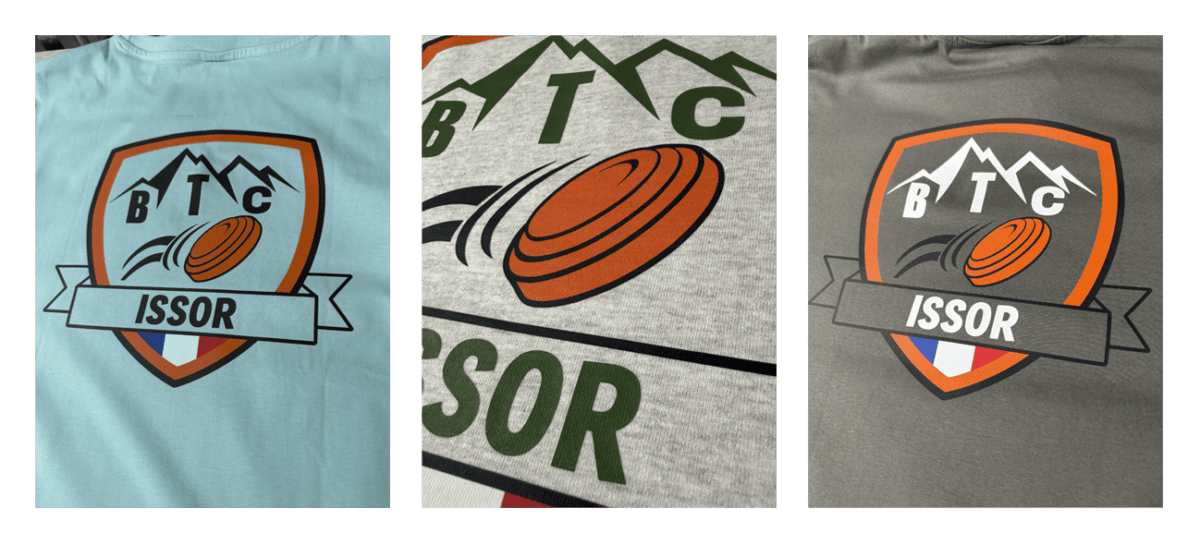 T-shirts personnalisés du club de Ball-Trap d’Issor avec marquage DTF premium réalisé par Pilou Shop 64 près d’Oloron-Sainte-Marie