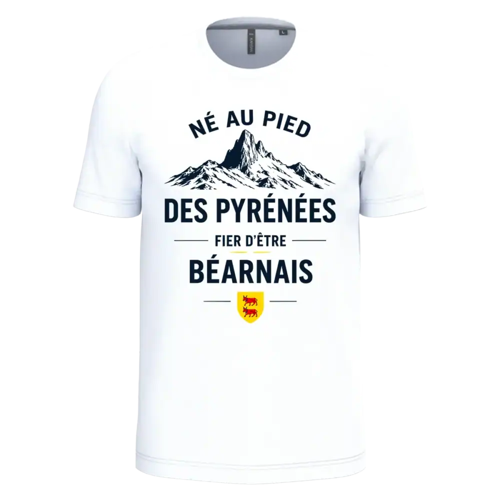 T-shirt né au pied des Pyrénées fier d’être Béarnais sur fond blanc