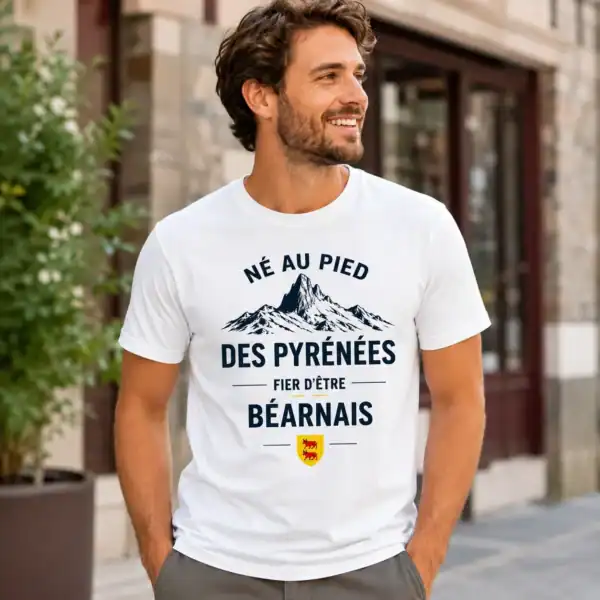 T-shirt né au pied des Pyrénées porté par homme en extérieur ville