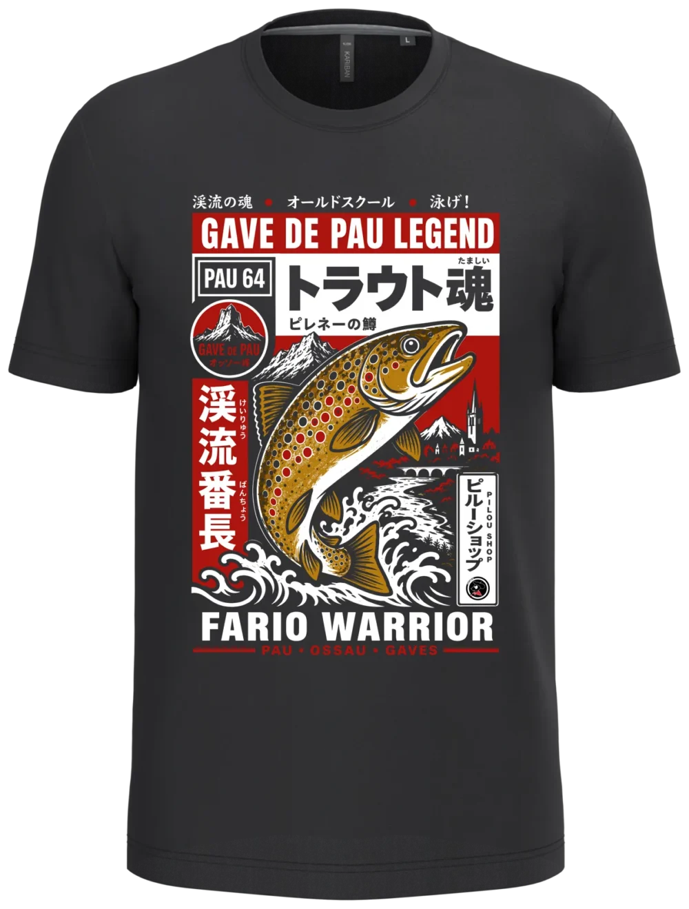 T-shirt homme noir truite Gave de Pau Legend