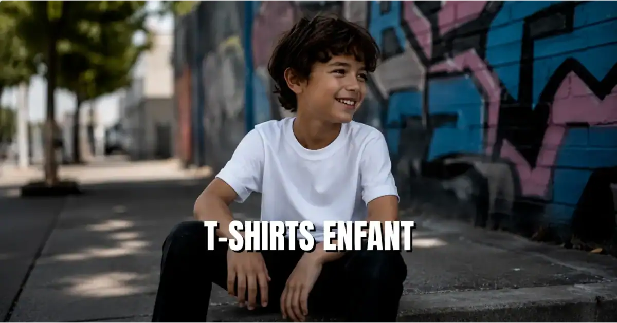 Enfant portant un t-shirt personnalisé dans un décor urbain coloré – Pilou Shop 64