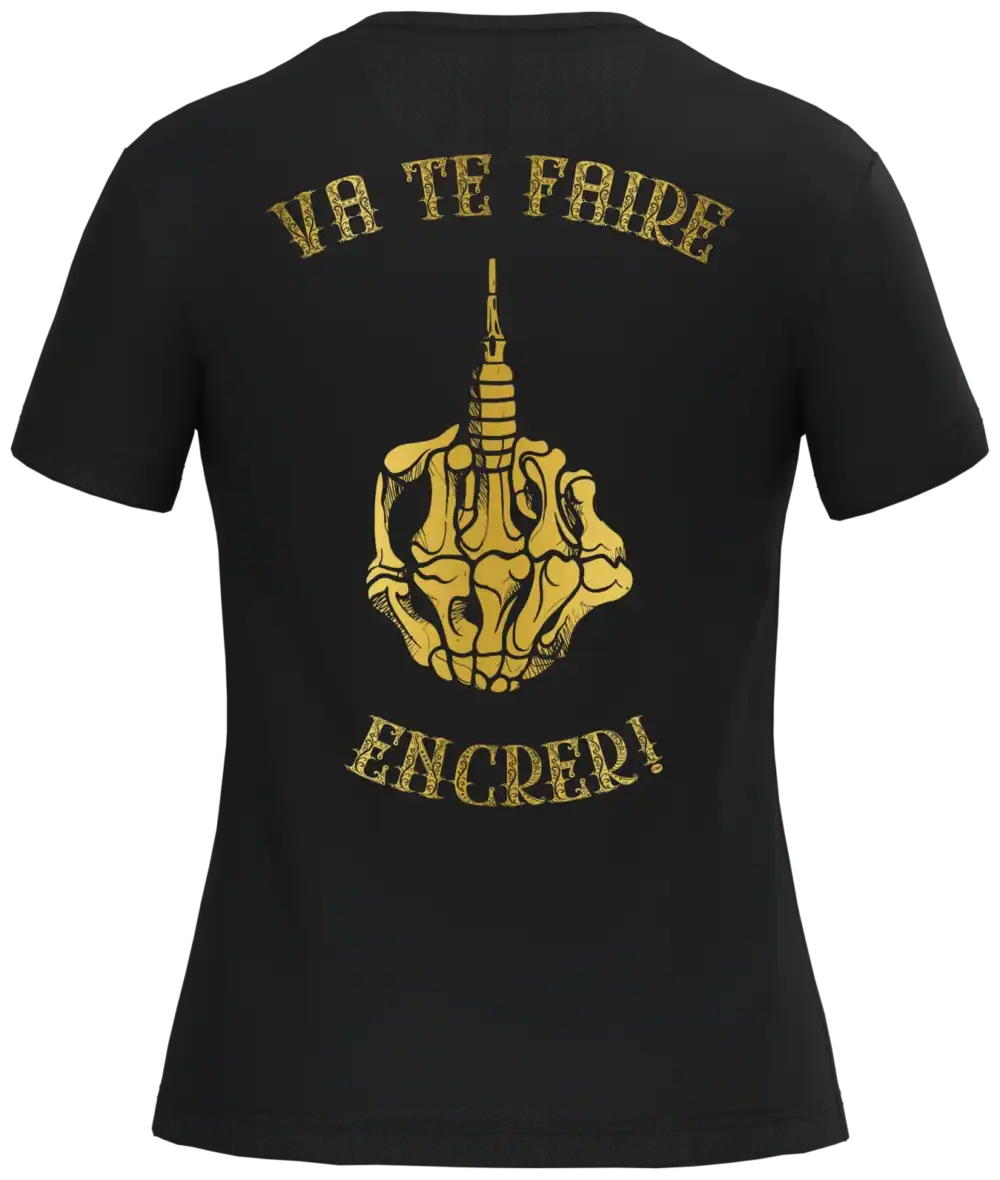 T-shirt noir main squelette doigt d'honneur doré