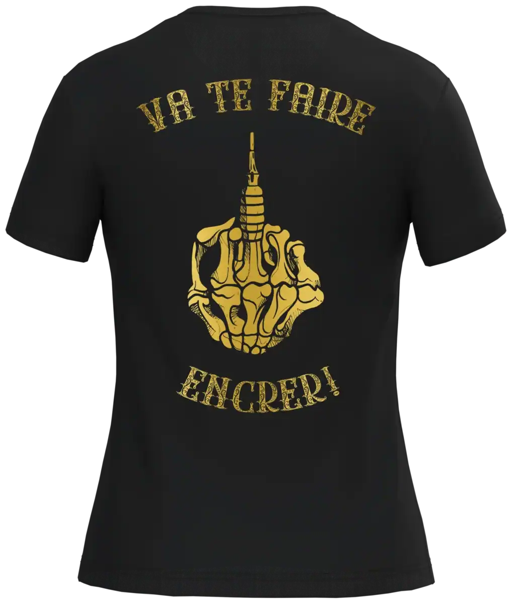 T-shirt noir main squelette doigt d'honneur doré