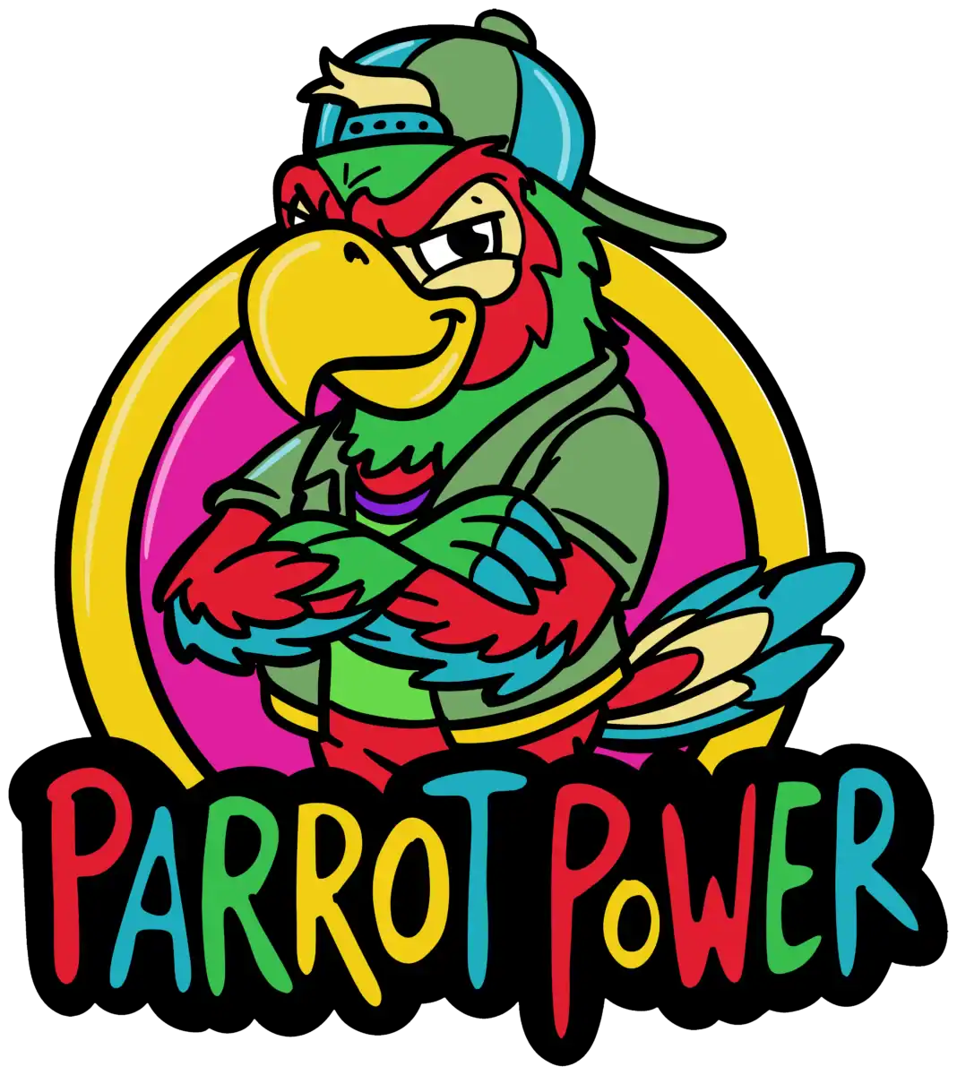 Perroquet cartoon casquette logo coloré Parrot Power