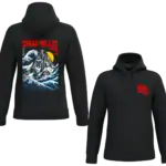 Sweat à capuche noir Ossau Valley, motifs montagne et vagues