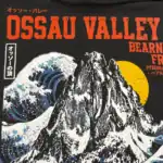 Détail du marquage DTF Ossau Valley sur sweat noir, avec le Pic du Midi d’Ossau et des vagues japonaises.