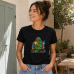 Femme portant t-shirt noir Parrot Power