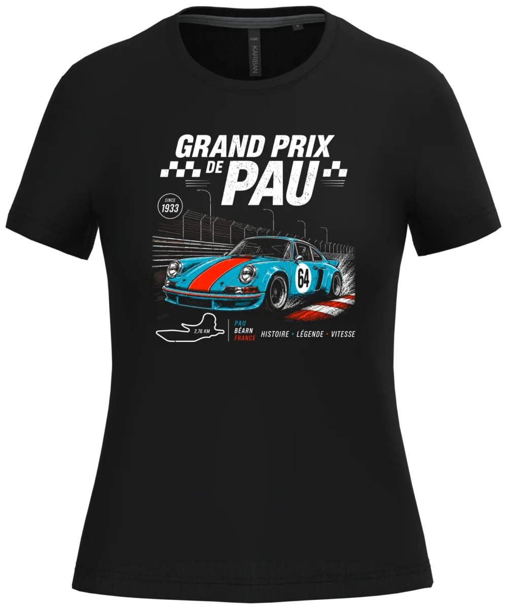 T-shirt noir femme Grand Prix de Pau voiture vintage