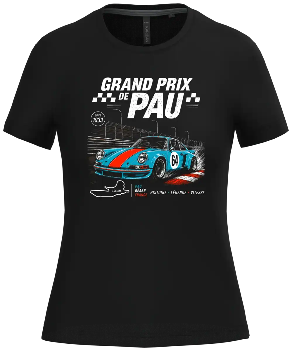 T-shirt noir femme Grand Prix de Pau voiture vintage